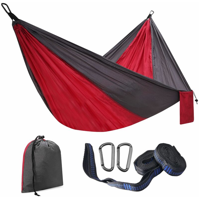 Hamac Portable Gris rougeâtre 300 x 200cm, Hamac Lit,lit camping Pour Double Personnes en Toile De Parachute Tente Lit / Jardin Parachute, Hamac