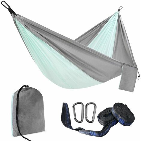 Hamac portable gris vert 300 x 200 cm, lit hamac, lit de camping double personne tente en tissu parachute lit parachute/jardin, hamac extérieur, tissu nylon voyage camping