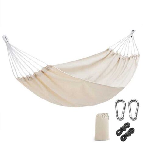 Hamac pour 2 personnes 190 x 150 cm Charge maximale 400 kg, hamac balançoire d'extérieur avec sac de transport, corde et mousqueton, beige