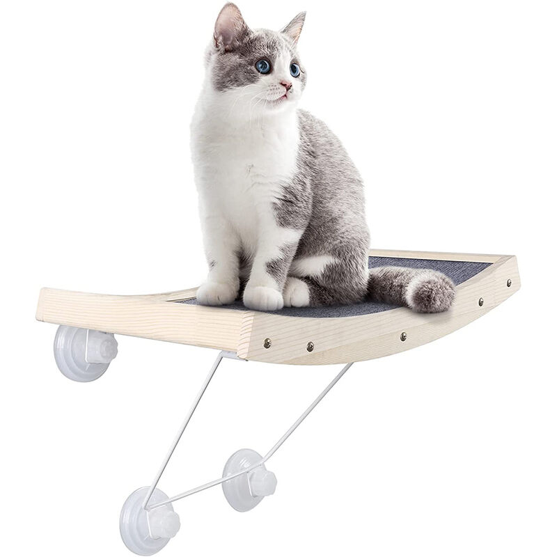 Skecten - Hamac pour Chat Fenêtre Lit Chat Bois Perchoir de Fenêtre pour Chat avec Ventouses Puissante Support Sécurisé Jusqu'à 18kg