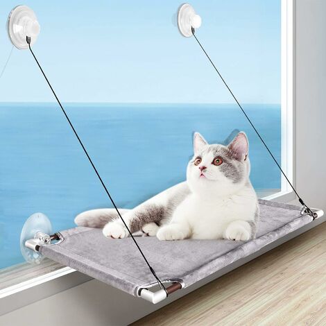 Hamac pour chat, lit hamac pour fenêtre de chat pour grands chats d'intérieur, étagères de siège de repos pour fenêtre avec bouton robuste et ventouses pouvant supporter jusqu'à 22,7 kg, peu encombran
