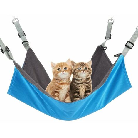 Hamac pour chat ou animal de compagnie - Suspendu - Réglable des deux côtés - Confortable et imperméable - pour petits chats, chiens, lapins ou autres petits animaux (bleu),