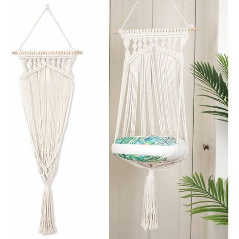 Hamac pour chat - Panier suspendu en coton mélangé - Corde pour chat - Panier à bascule en macramé - Corde en coton - Cintre pour animal de compagnie
