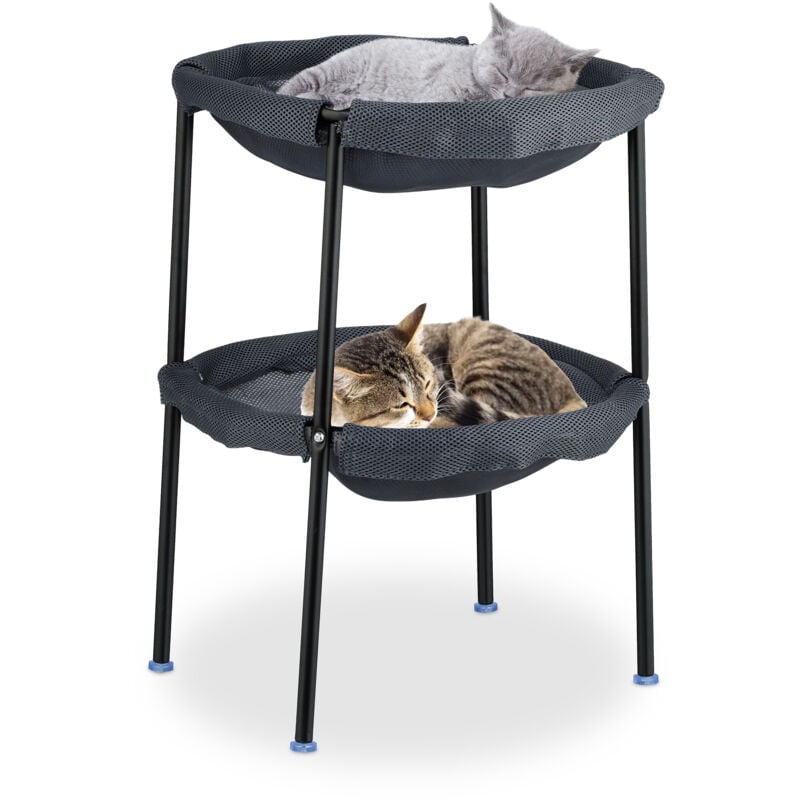 Hamac pour chats, 2 étages, fauteuil suspendu surélevé, hlp : 59x41x43 cm, lit double pour chats, gris et noir - Relaxdays
