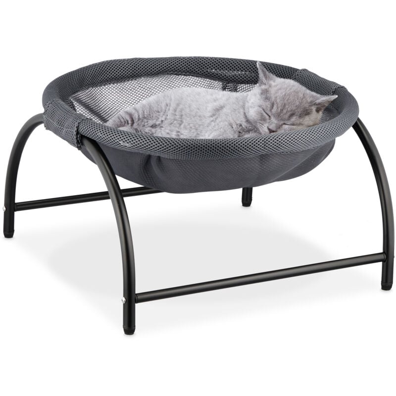 Hamac pour chat, lit surélevé, HxLxP : 25 x 44 x 42 cm, couchage chaton, maille filet, gris foncé/noir - Relaxdays