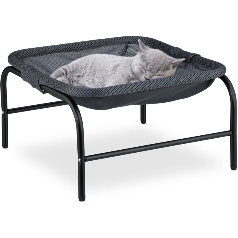 Reladays Lit surélevé pour votre chat, siège et armature, polyester et acier, h x l x p : 27 x 45 x 45 cm, gris et noir
