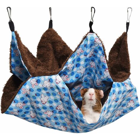 Hamac pour Petit Animal, 2 Couches Hamac Animaux Lit Suspendu Couchage 4 Crochets métalliques, Animal de Compagnie Hamac pour Chinchillas, Furets, Écureuils et Petits Animaux (Bleu)
