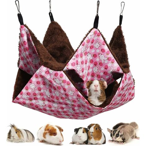 Hamac pour Petit Animal, 2 Couches Hamac Animaux Lit Suspendu Couchage 4 Crochets métalliques, Animal de Compagnie Hamac pour Chinchillas, Furets, Écureuils et Petits Animaux (Rose) -Arcenciél