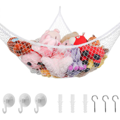 Hamac pratique pour jouets en peluche, filet de rangement mural à mailles larges pour jouets, à suspendre aux angles.