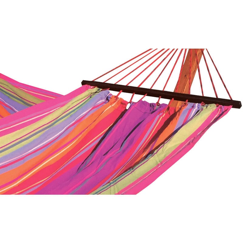 Hamac Raye Vert Lilas 100% Coton Avec Barre D'Ecartement