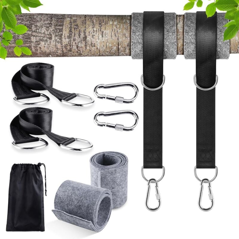 Hamac Sangles, 2 Set Sangle Balancoire Suspendu 2x150CM Ultra Résistant avec D-Ring et Coussin Plus épais, Deux Crochets Mousquetons Charge Max 500KG