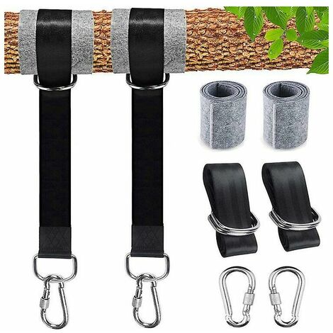 Hamac sangles, 2 Set Sangle Balancoire Suspendu 2x150CM Ultra Résistant avec D-Ring et Coussin Plus épais, Deux Crochets Mousquetons Charge Max 500KG pour Hamac et Balancoire de Jardin