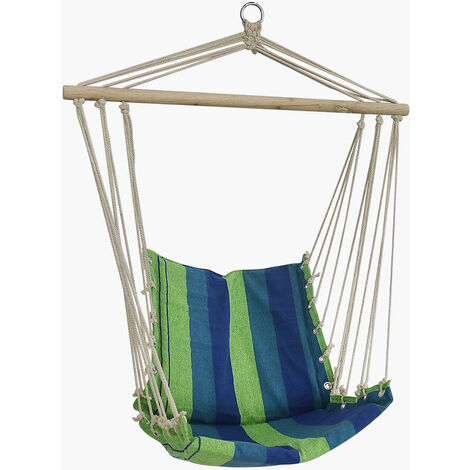 Hamac Siège Suspendu avec Toile Rayée bleue et verte Pratique et Respirant Chargé de 120KG 909650cm