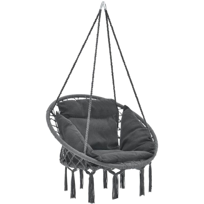 Helloshop26 - Hamac siège rond avec coussin chaise diamètre d'assise 60 cm gris foncé - Gris