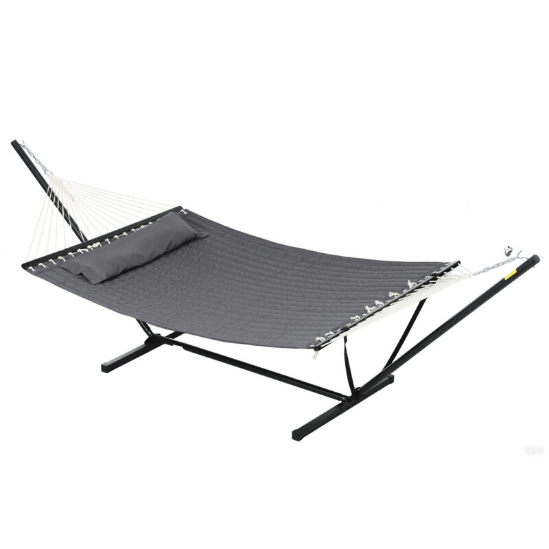 Hamac sur pied 1 place grand confort - tétière, toile matelassé - acier gris foncé
