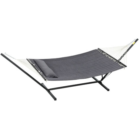 Hamac sur pied avec support acier, coussin inclus, barres d'écartement, 368x140x110 cm, gris anthracite
