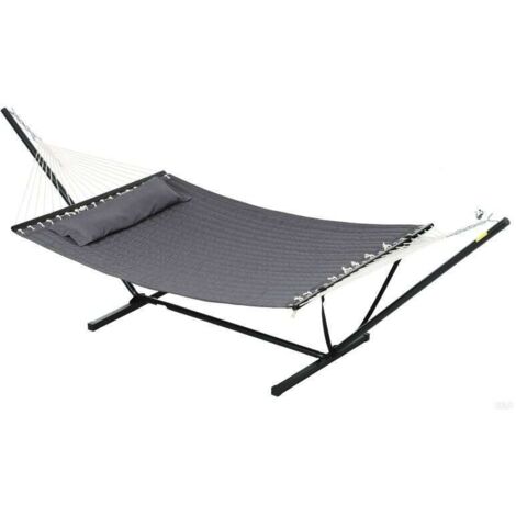Hamac sur pied, hamac avec support en acier, oreiller, barres d'écartement, 368 x 140 x 110 cm, gris foncé