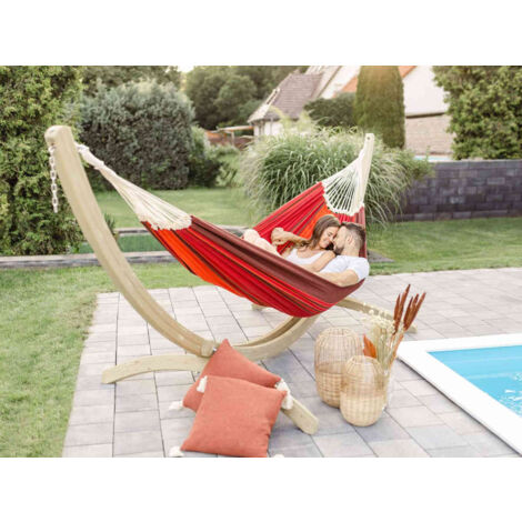 Hamac sur pied Paradisio XXL terracotta – 100% coton – Longueur 360 cm – Charge max 200 kg – Surface couchage 250 x 175 cm – Amazonas
