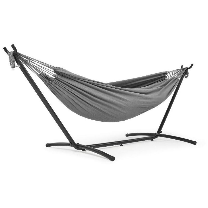 Hamac sur pied avec support double extérieur avec sac de transport portable pour balcons terrasses rouge Gris Mondeer