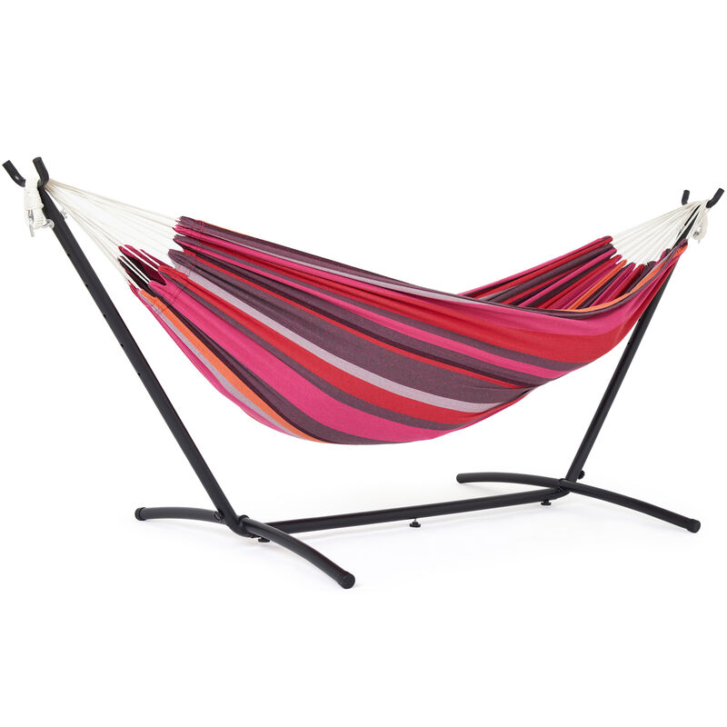 Hamac sur pied avec support double extérieur avec sac de transport portable pour balcons terrasses rouge Mondeer
