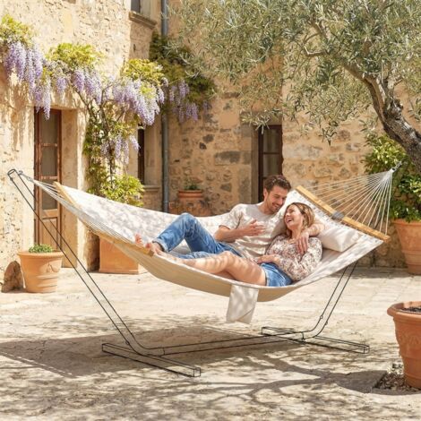 Hamac suspendu 325 cm avec oreiller extra-long, tissu matelassé, poche pour magazines, intérieur et extérieur, crème