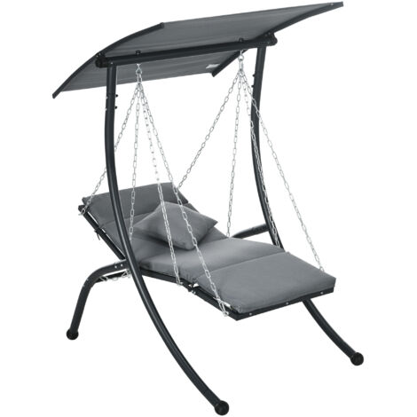 Hamac suspendu avec toit inclinable, coussin d'assise, coussinet dorsal inclus, cadre en acier, gris foncé, 108 x 145 x 169 cm