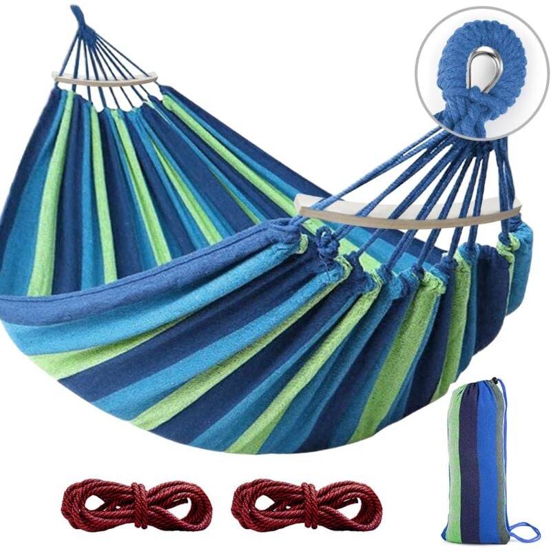 Hamac Suspendu, Hamac de Camping et Jardin Confortable avec Barre en Bois Anti-basculement et Corde pour Exterieur/Intérieure, Terrasse, La Sieste,
