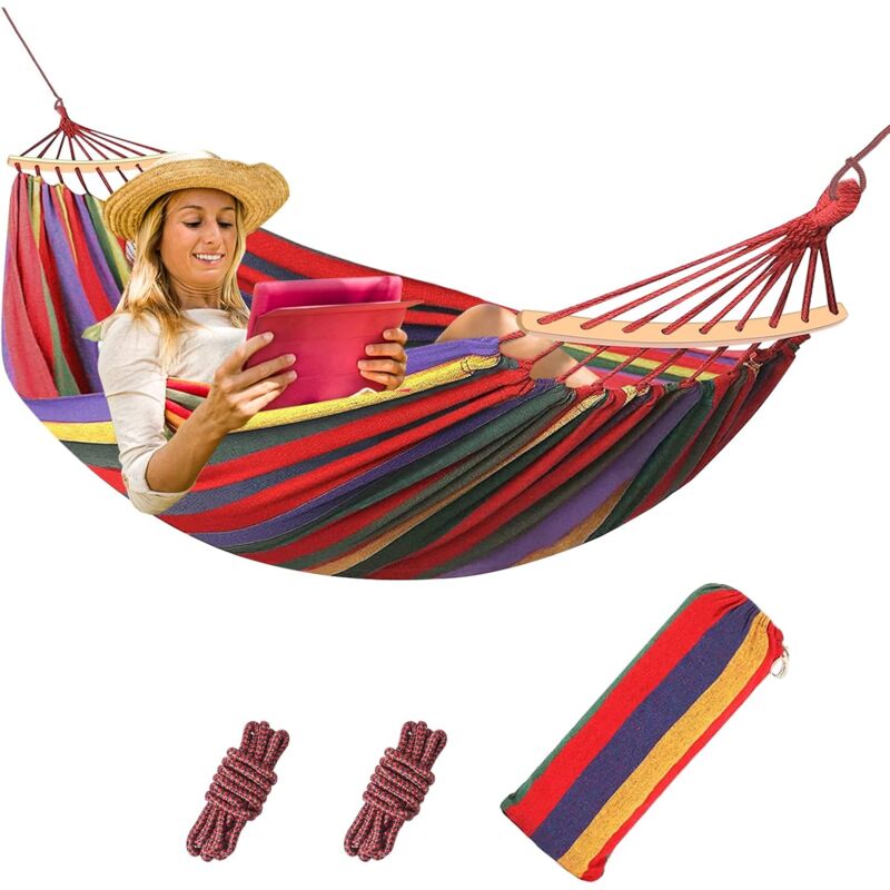 Hamac Suspendu, Hamac d'extérieur multi-personnes en coton - 210 x 150 cm - Charge maximale 200 kg - Portable avec sac de transport - pour terrasse,