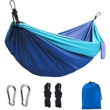 Hamac Suspendu, Simple ou Double Hamac Camping Jardin avec Sac Portable, Capacité de Charge Maximale de 300kg, pour Jardin, Plage, Arrière-Cour, Patio, Randonnée, Voyage( Bleu 270140CM)