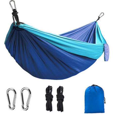Hamac Suspendu, Simple ou Double Hamac Camping Jardin avec Sac Portable, Capacité de Charge Maximale de 300kg, pour Jardin, Plage, Arrière-Cour, Patio, Randonnée, Voyage( Bleu 270140CM)