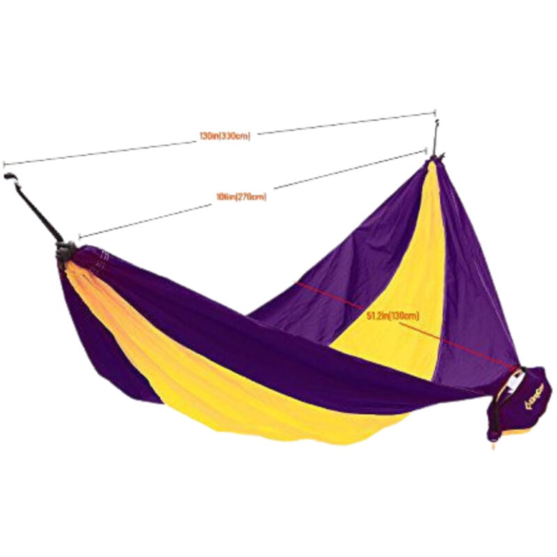 Hamac de camping en toile 1 place O'camp Jaune et violet - Dimensions 270 x 130 cm