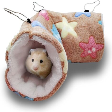hamac tunnel suspendu pour petits animaux cage - polaire corail - 50 x 15 cm - marron