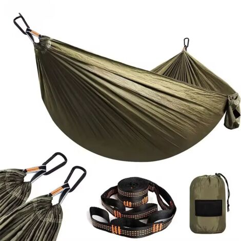 Hamac Ultra-léger de Voyage Camping 300 kg Capacité de Charge,(270 x 140 cm) Nylon à Parachute 2 x Mousquetons de qualités, 2 x Sangles de Nylon pour Jardin d'interieur/extérieur