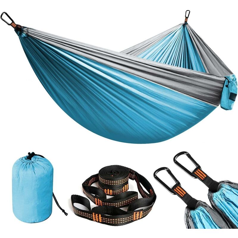 Hamac Ultra-léger de Voyage Camping(275 x 140 cm) Nylon à Parachute 2 x Mousquetons de qualités, 2 x Sangles de Nylon pour Jardin