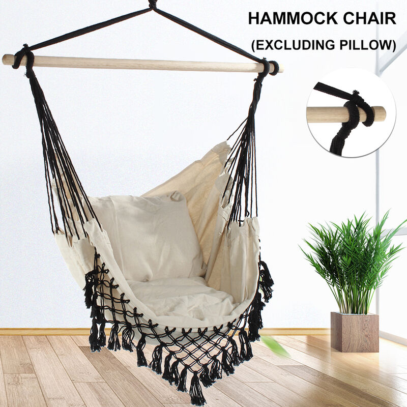 

Hamaca al aire libre Silla colgante de columpio para interior Silla de hamaca de lona de ocio (negro, sin almohada)