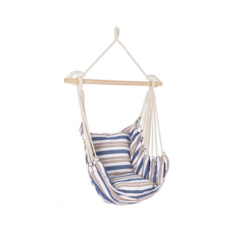 

Hamaca Atene con barra de madera y tejido de poliéster y algodón gris y azul | Madera