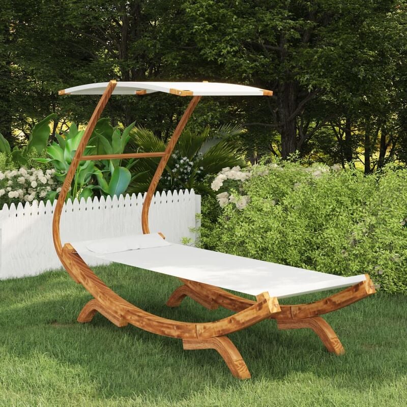 

Hamaca con dosel madera maciza curvada crema 100x198x150 cm
