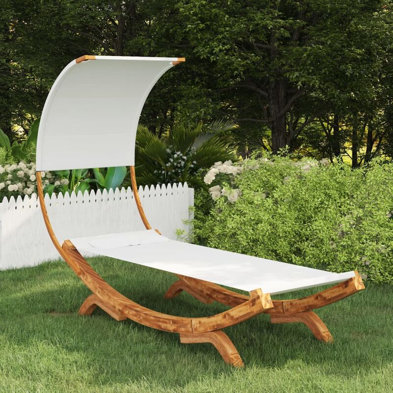 

Hamaca con dosel madera maciza curvada crema 100x216x162 cm
