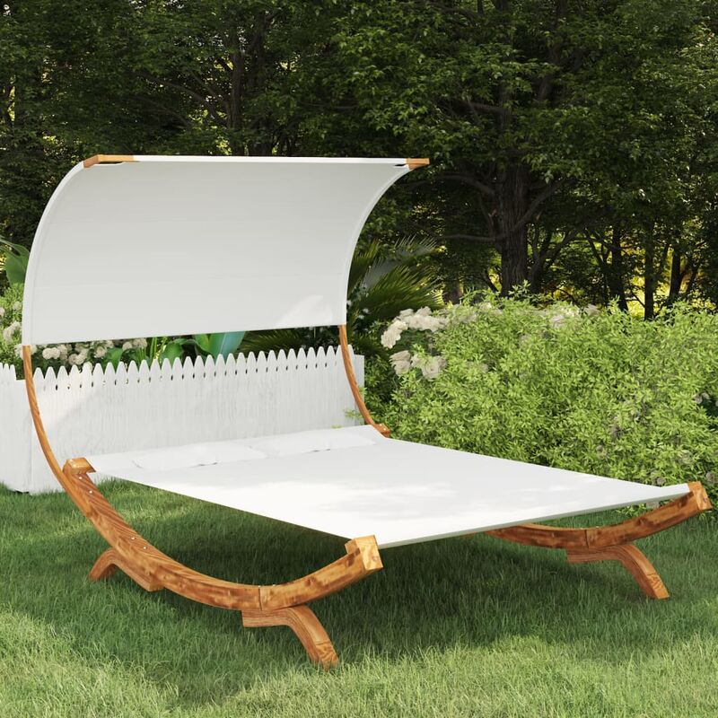 

Hamaca con dosel madera maciza curvada crema 165x210x155 cm