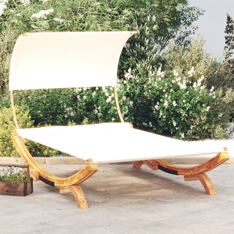 

Happyshopping - Hamaca con dosel madera maciza de abeto crema 165x210x155 cm