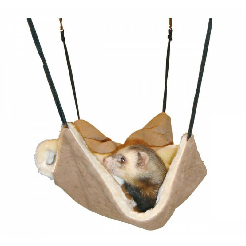

Hamaca con escondite, ante marrón. 30 x 26 cm. Para los hurones.