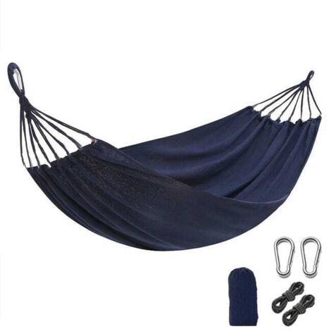 Hamaca de 190 x 80 cm, carga máxima 300 kg, hamaca colgante para exteriores con bolsa de transporte, cuerda y mosquetón, color azul.