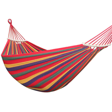 Hamaca de algodón, hamaca de camping grande, suave y transpirable, soporta hasta 200 kg, hamaca portátil para árbol con barra separadora, 260 x 150 cm.