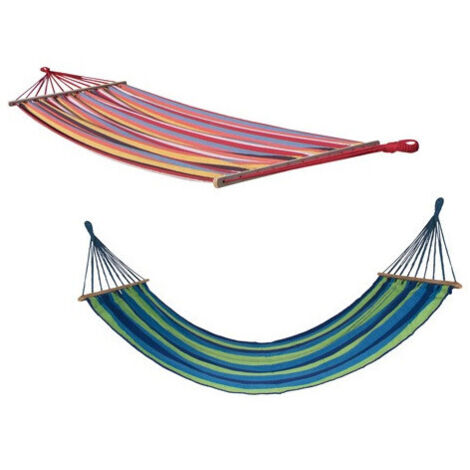Hamaca de algodón Sueños de Oro 200×100 cm con varillas de madera de 80 cm – para exterior