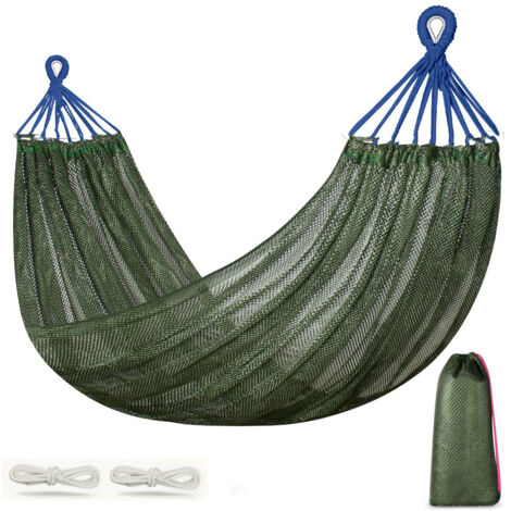 Hamaca de camping de seda de hielo de 190 x 130 cm, columpio para patio, transpirable, soporta 250 kg, con bolsa de almacenamiento (verde militar)