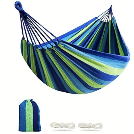 Hamaca de exterior - Hamaca de viaje portátil de lona gruesa a rayas antivuelco - Azul 200 x 150 cm