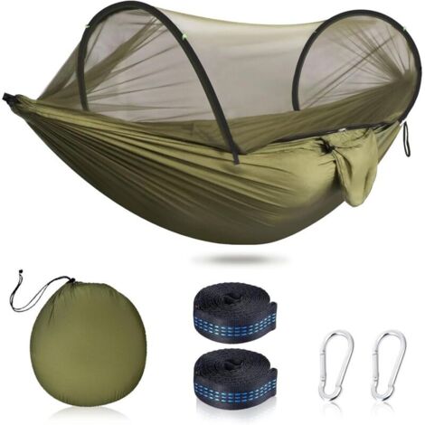 Hamaca de exterior Ineasicer con mosquitera, ultraligera, para viajes y camping, con capacidad de carga máxima de 200 kg, incluye 2 mosquetones de alta calidad y 2 eslingas de nailon, ideal para acamp