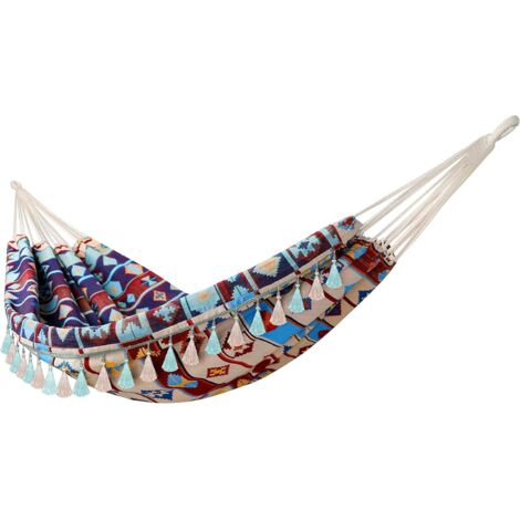 Hamaca de lona jacquard con flecos plegables, hamaca con cordón para atar, multicolor