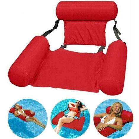 Hamaca de piscina roja, tumbona flotante, silla inflable para piscina, plegable, hamaca flotante para agua, tumbona flotante para adultos