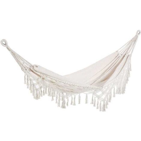 Hamaca de viaje portátil, hamaca de estilo bohemio, hamaca con pompones, tamaño total 200150 cm, beige